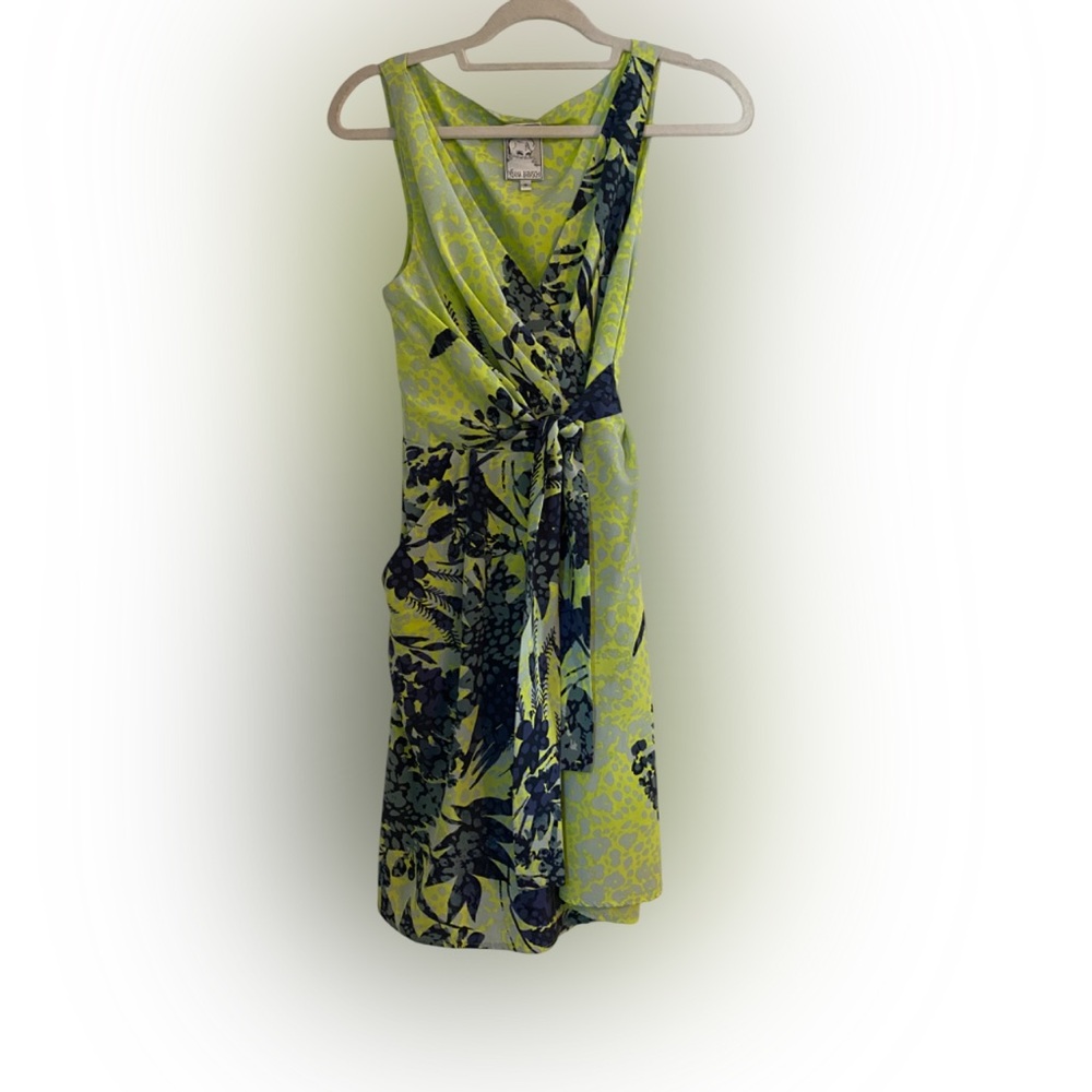 Yoana Baraschi Resort Tropical Chartreuse Floral Tie Front Mini Dress Size 6